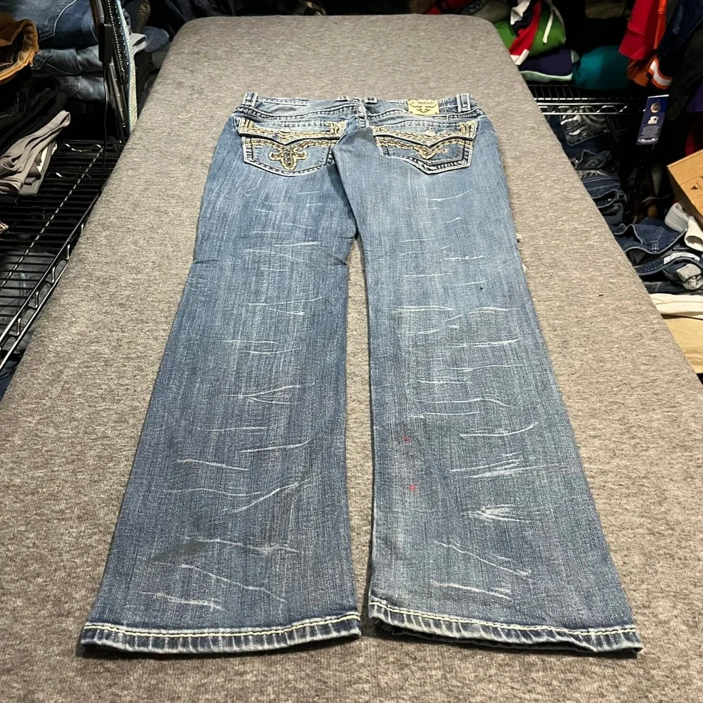 Rock Revival Edwin Straight Jeans Mens 32x33 Thrashed Distressed Y2K Repaired